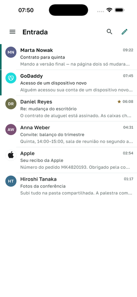 Tiho Mail mostrando a caixa de entrada no iPhone e no Mac.
