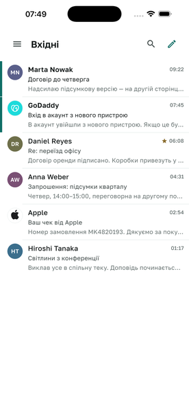 Tiho Mail: список листів на iPhone і на Mac.